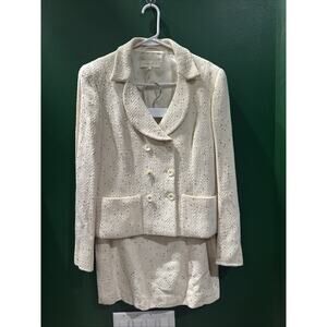 Vintage Escada Cream Sequin Wool Blend Tweed Piece Skirt Suit Size 38 See Photos